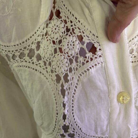 Vintage The Limited Size 16 Linen Button Front Top Blouse Crochet Lace White - Picture 2 of 4